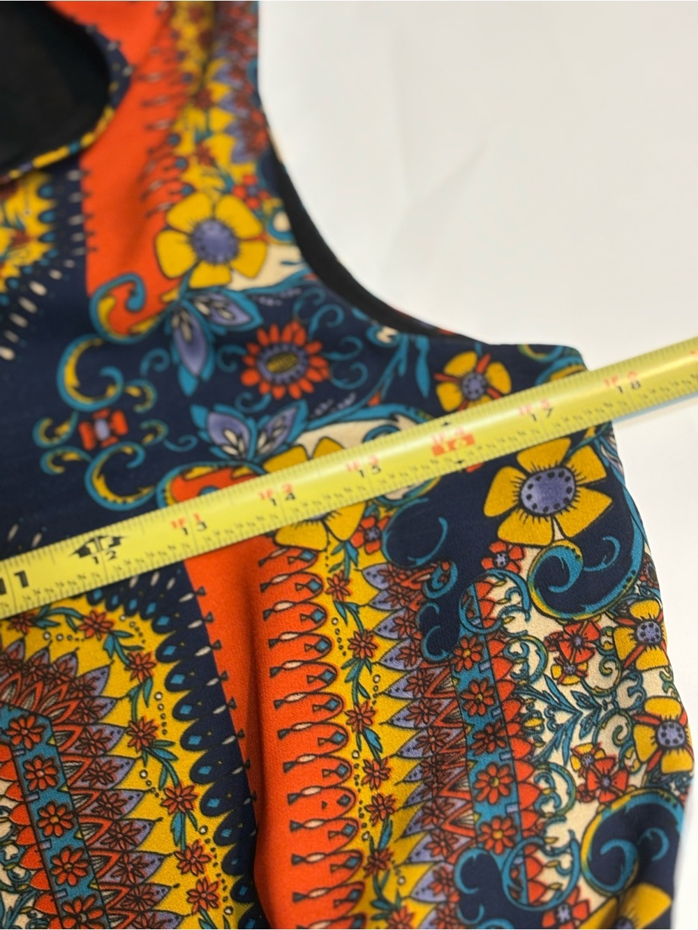 bohemian printed sleeveless dress defined cinch waist flowy mini-length skirt. - Picture 13 of 16